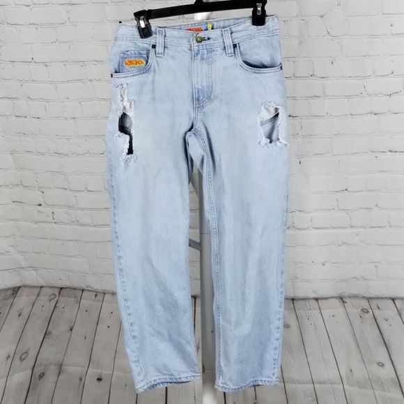 Empyre Elastic Waist Destroyed Light Washed Denim Jeans - Picture 2 of 12